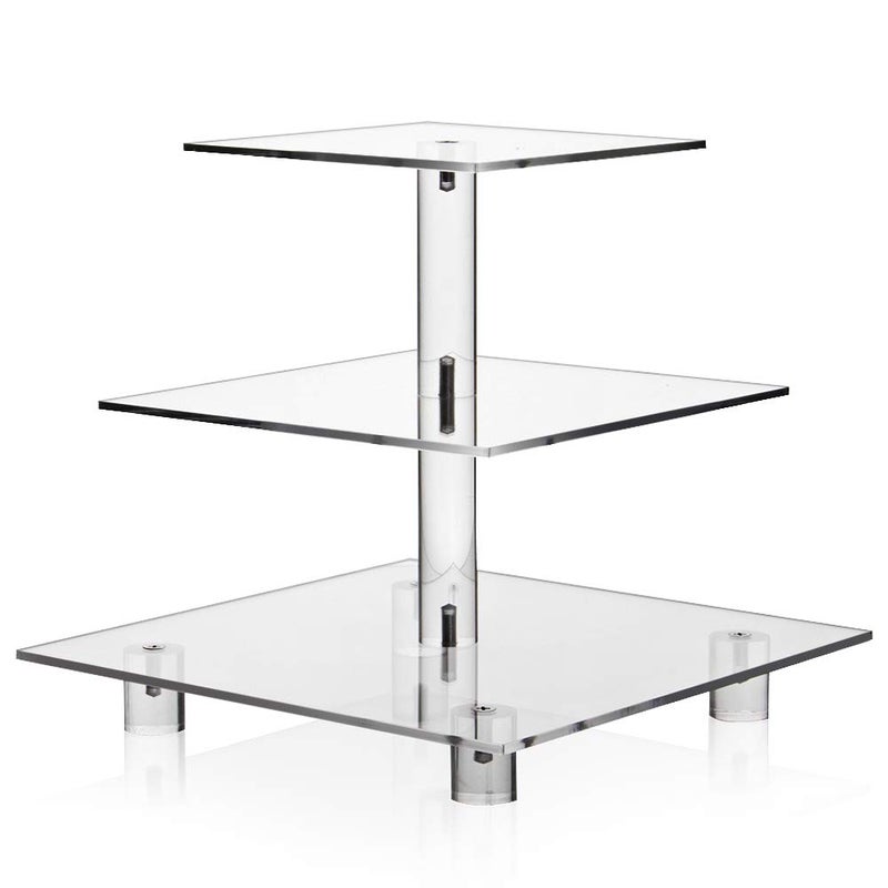 weddingwish Acrylic Cupcake Stand, Clear Dessert Tower Holder Display with Base for Wedding, Party, Baby Shower, 3 Tier Square, Transparent - Image 1